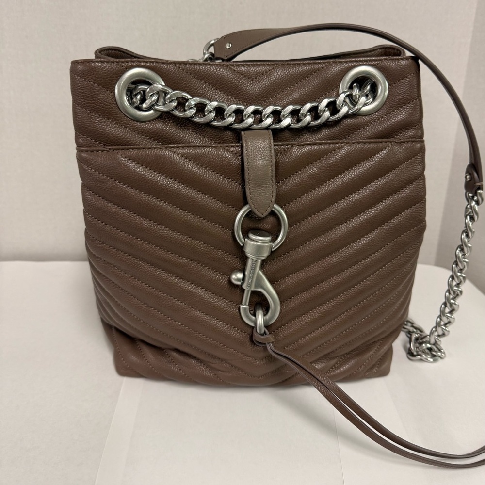 NWTS Rebecca Minkoff Brown Quilted Leather Crossbody Bag with Chain Detail